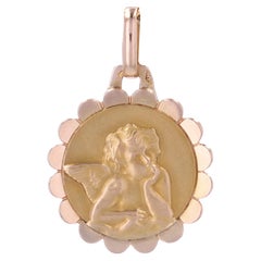Ciondolo a forma di medaglia Cherubino in oro rosa 18 carati francese degli anni '50