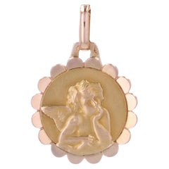 French 1950s 18 Karat Rose Gold Cherub Medal Pendant