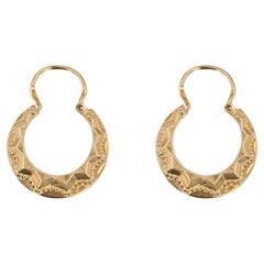 French 1950s 18 Karat Rose Gold Chiseled Creole Earrings