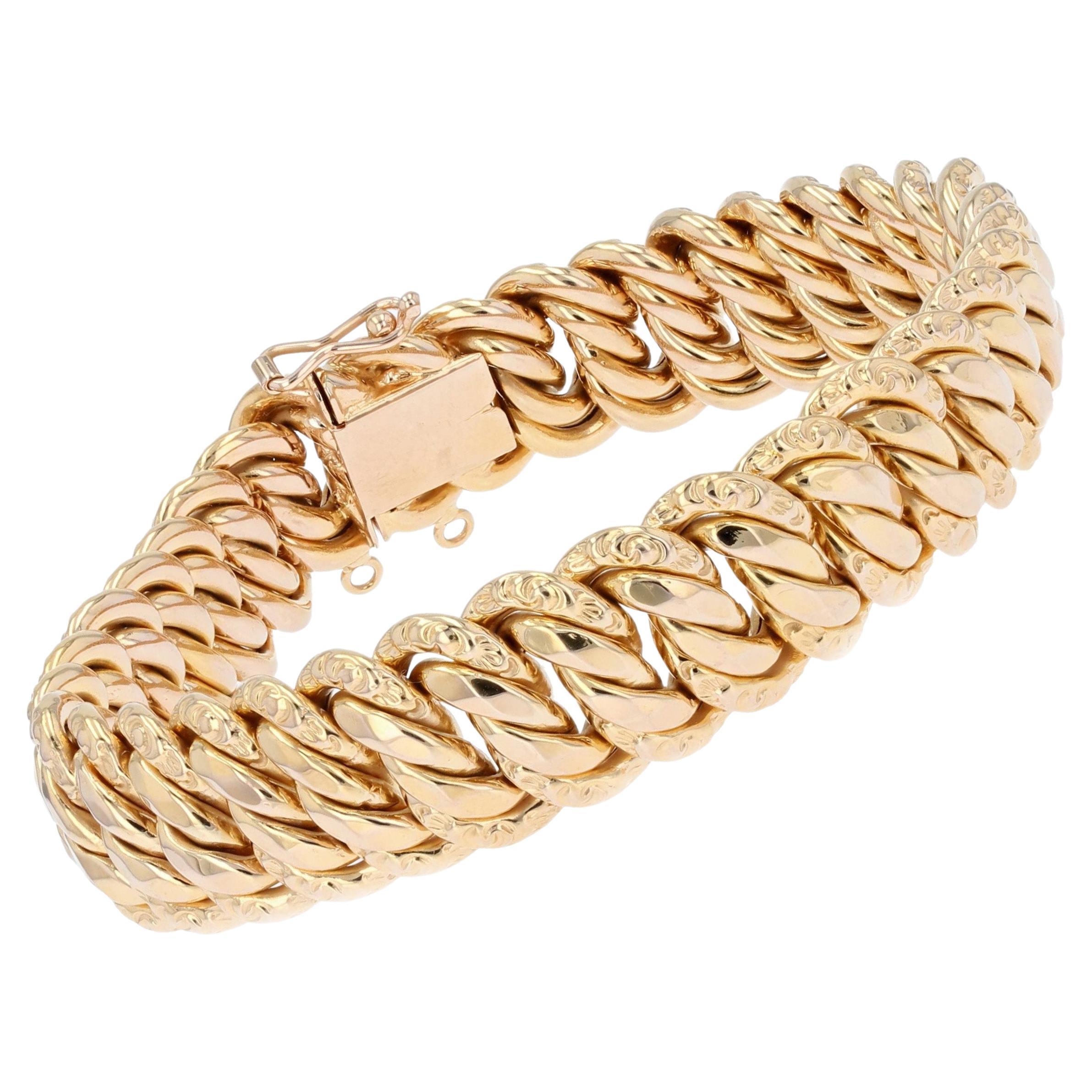 French 1950s 18 Karat Rose Gold Chiseled Curb Bracelet