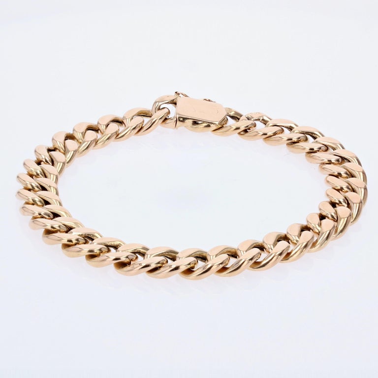 French 1950s 18 Karat Rose Gold Curb Bracelet In Good Condition For Sale In Poitiers, FR