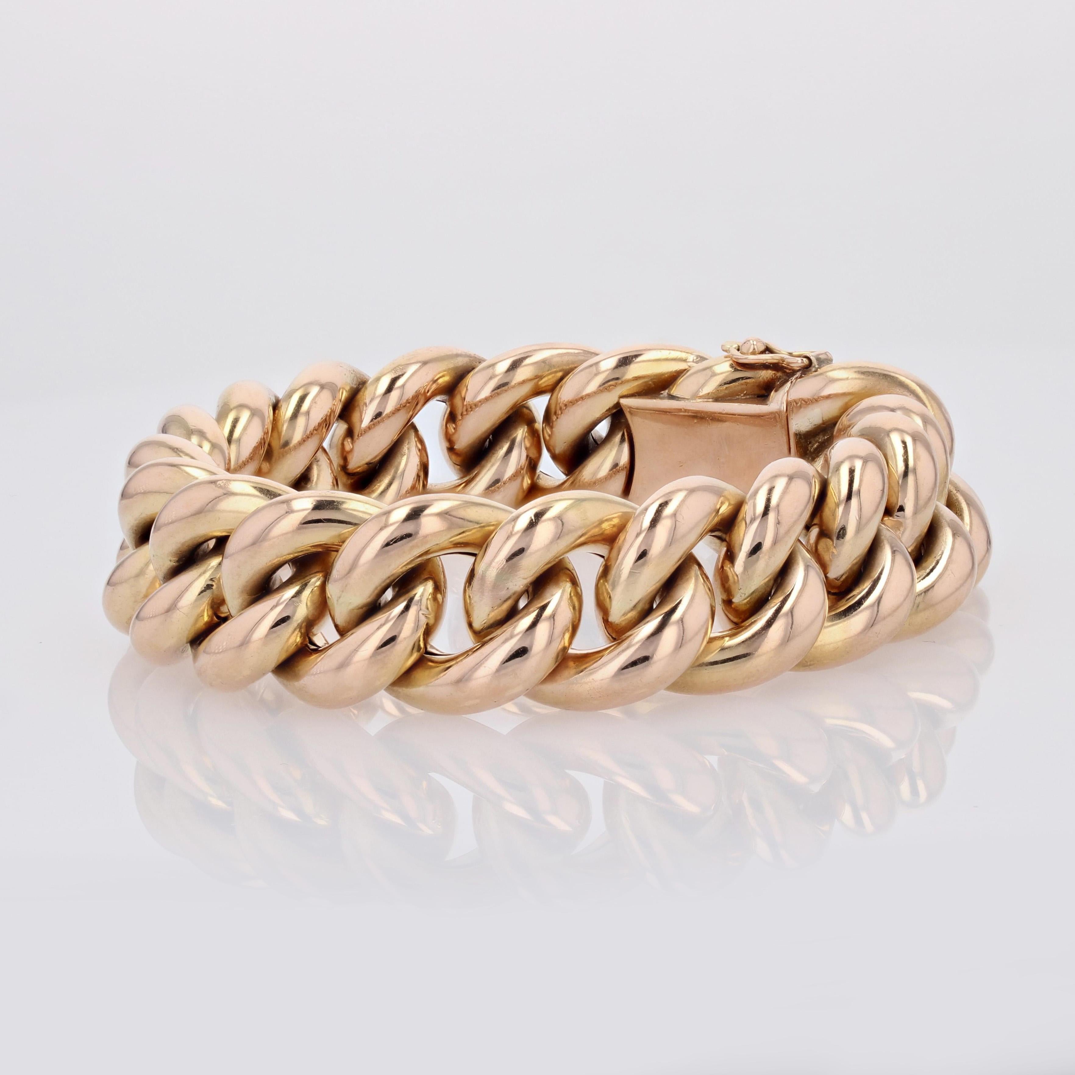 Women's French 1950s 18 Karat Rose Gold Curb Chain Retro Bracelet