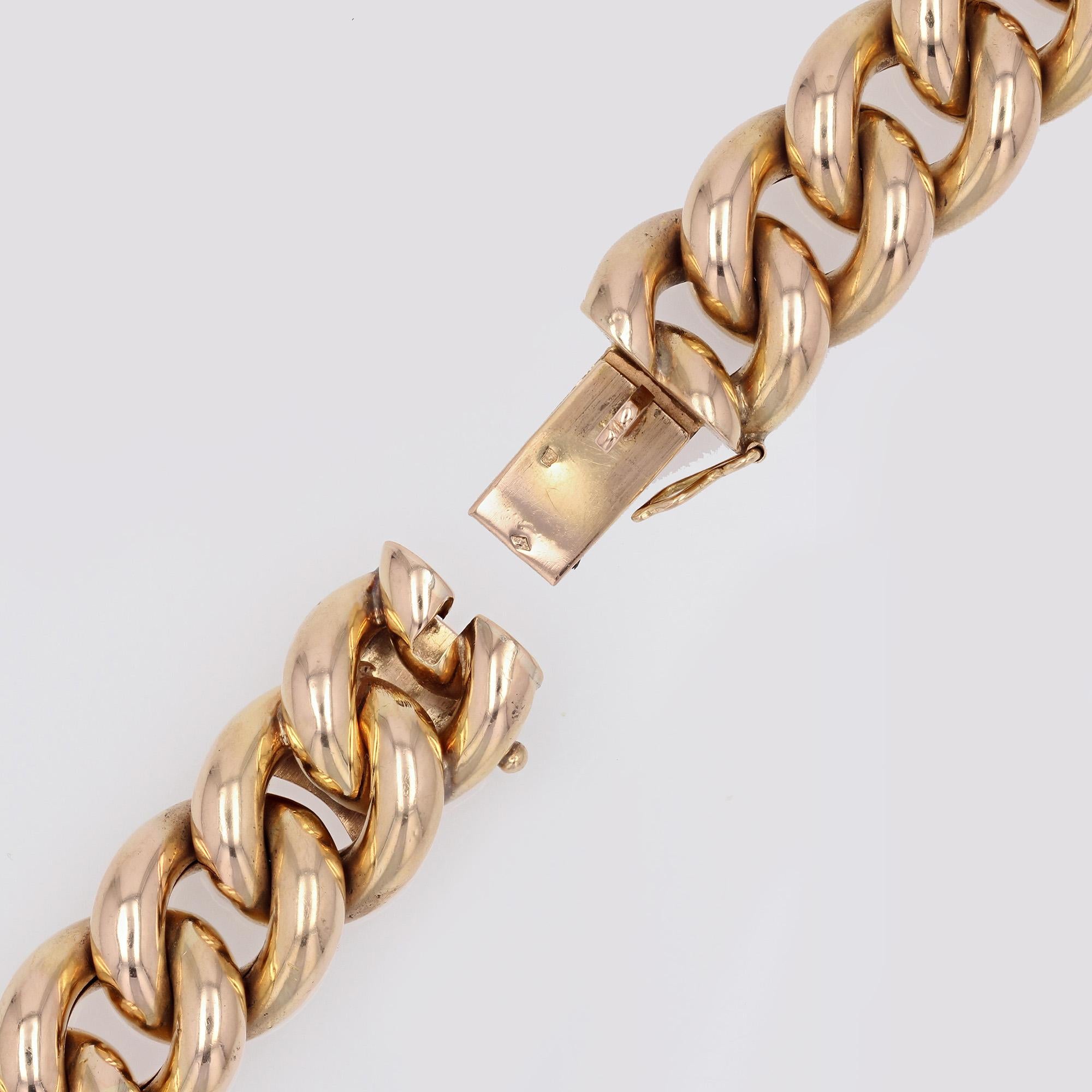 French 1950s 18 Karat Rose Gold Curb Chain Retro Bracelet For Sale 4
