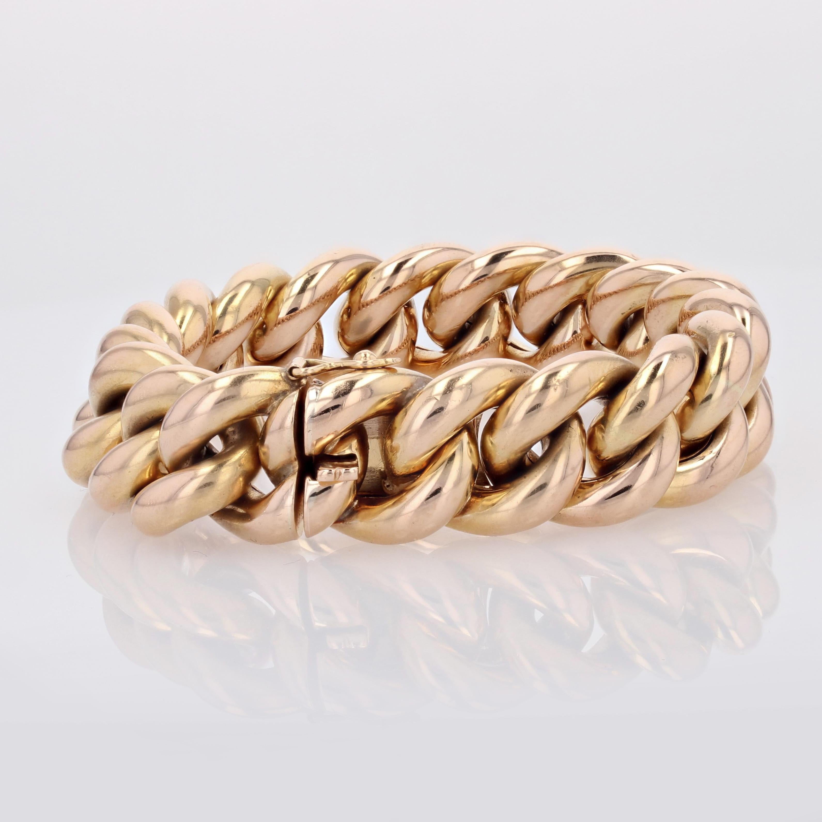 French 1950s 18 Karat Rose Gold Curb Chain Retro Bracelet For Sale 5