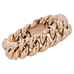 French 1950s 18 Karat Rose Gold Curb Chain Retro Bracelet