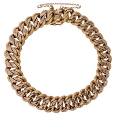 French 1950s 18 Karat Rose Gold Curb Mesh Retro Bracelet