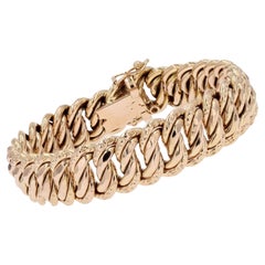 French 1950s 18 Karat Rose Gold Curb Mesh Retro Bracelet