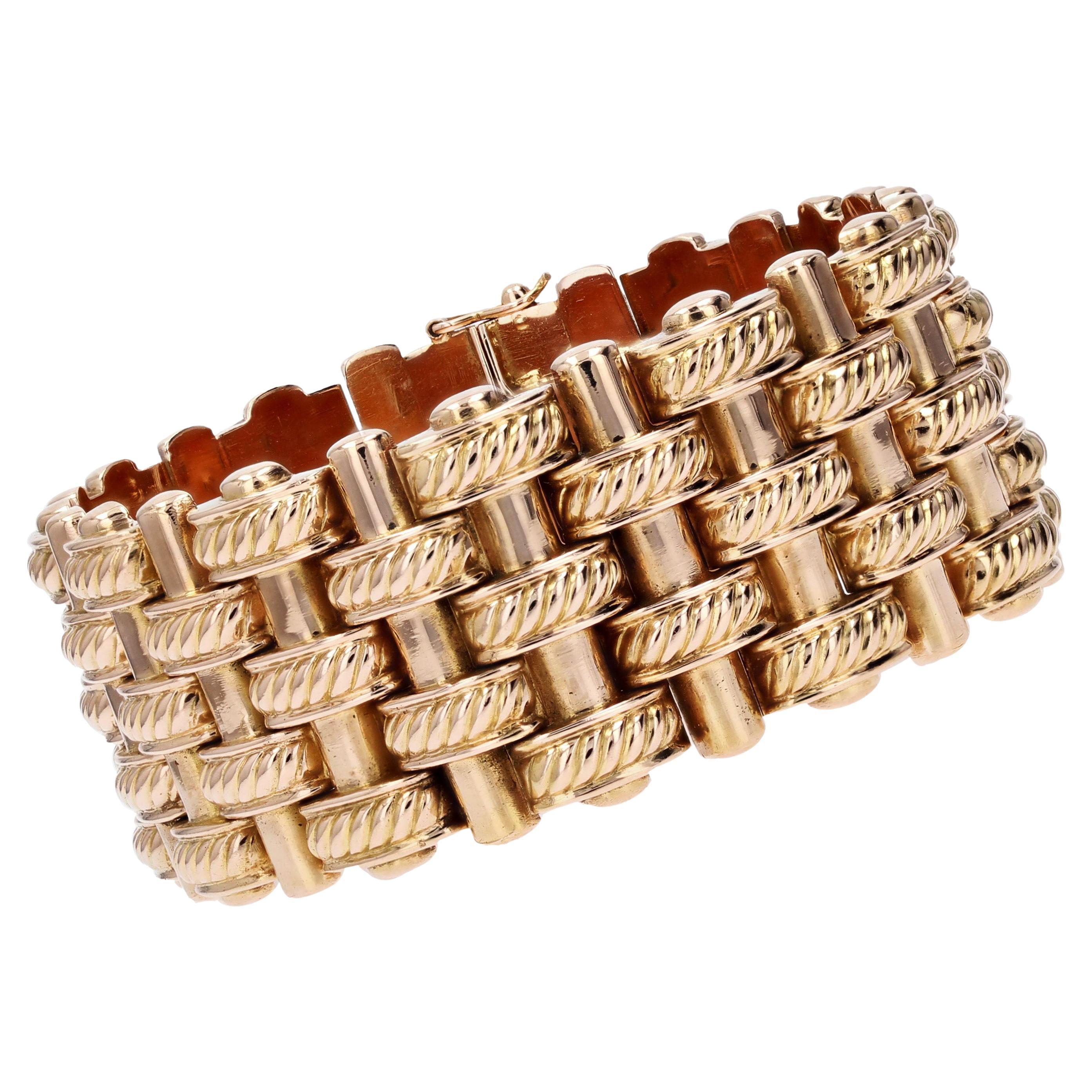 Bracelet rétro en or rose 18 carats des années 1950