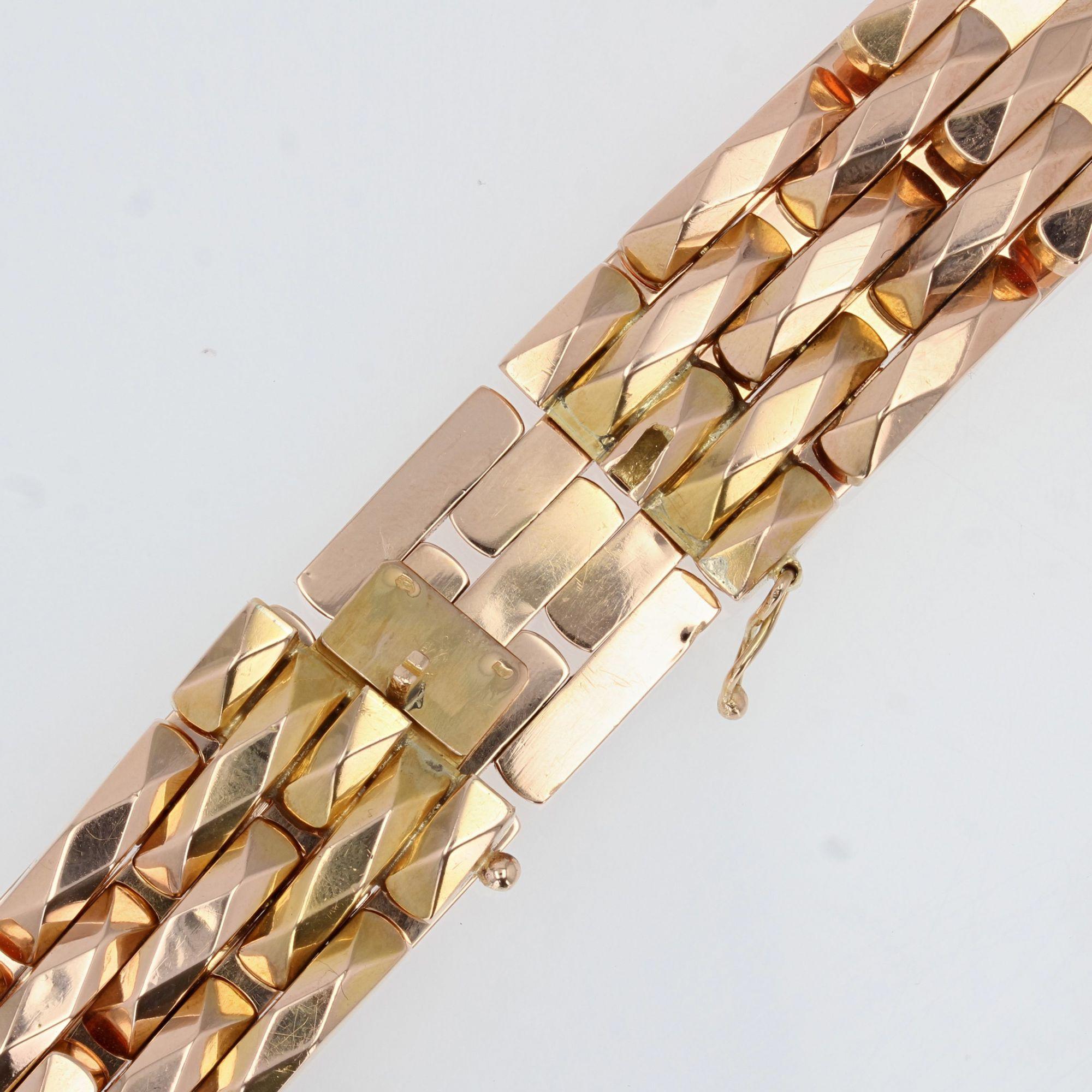 French 1950s 18 Karat Rose Gold Vintage Tank Bracelet 7