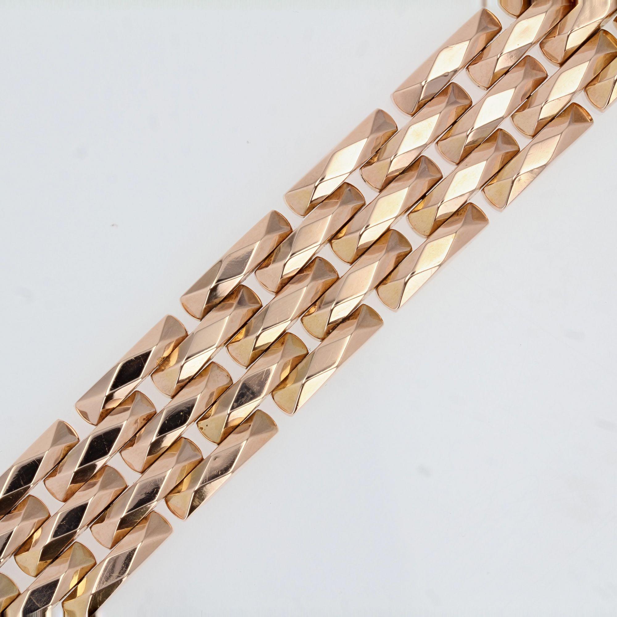 French 1950s 18 Karat Rose Gold Vintage Tank Bracelet In Good Condition In Poitiers, FR