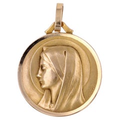 Antique French 1920s 18 Karat Rose Gold Virgin Mary Haloed Medal
