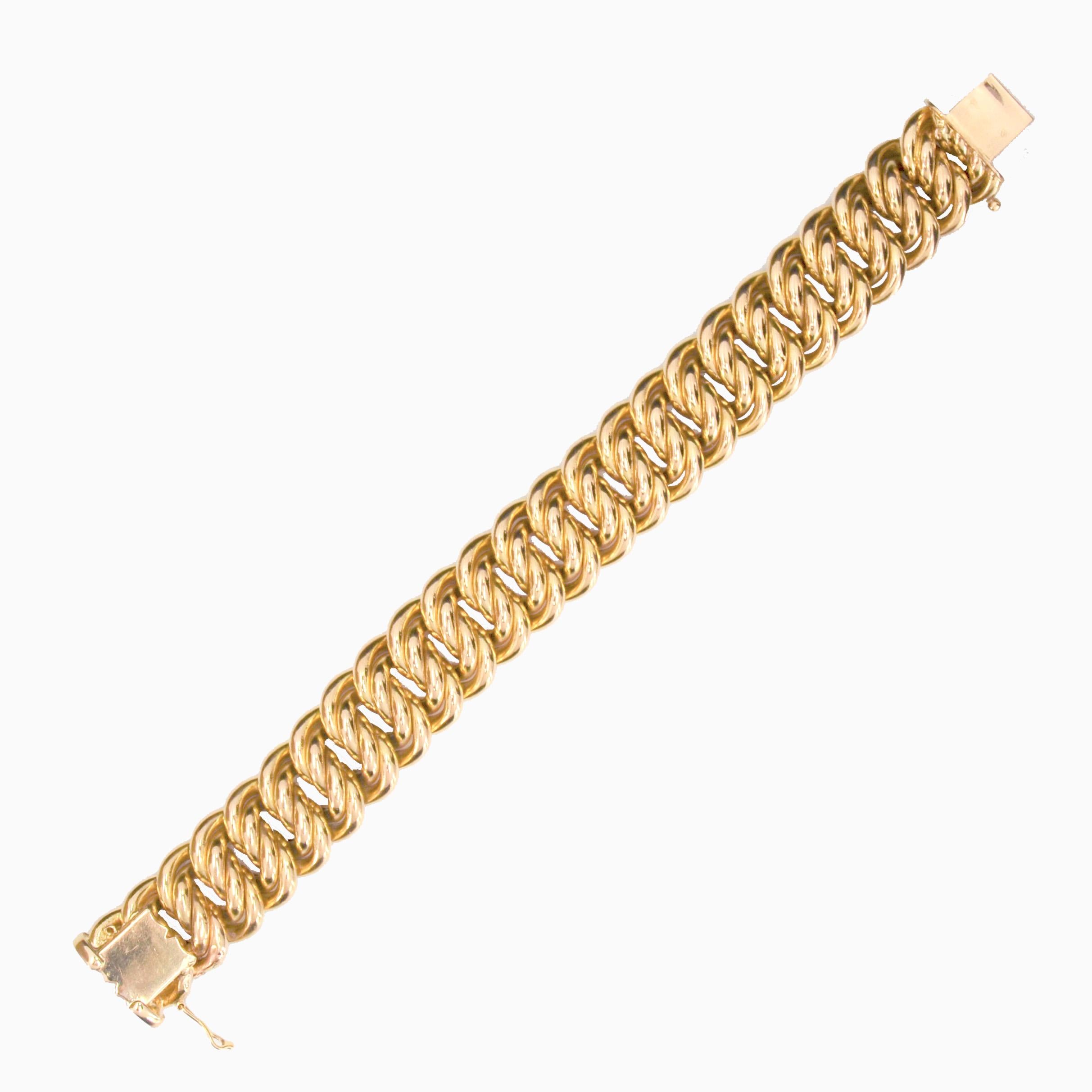 French, 1950s, 18 Karat Yellow Gold American Mesh Large Curb Bracelet 6
