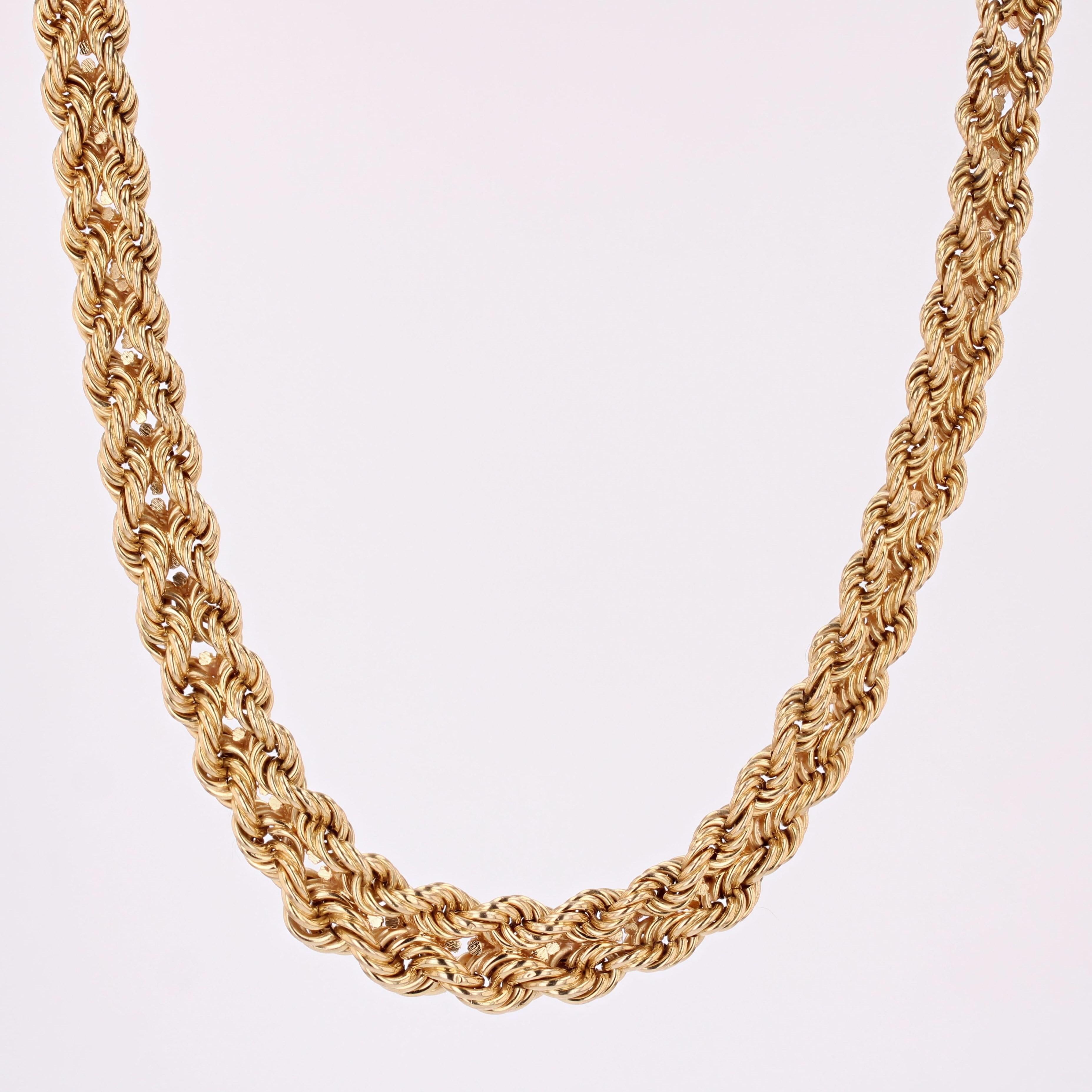 French 1950s 18 Karat Yellow Gold Falling Braided Choker Necklace For Sale 9