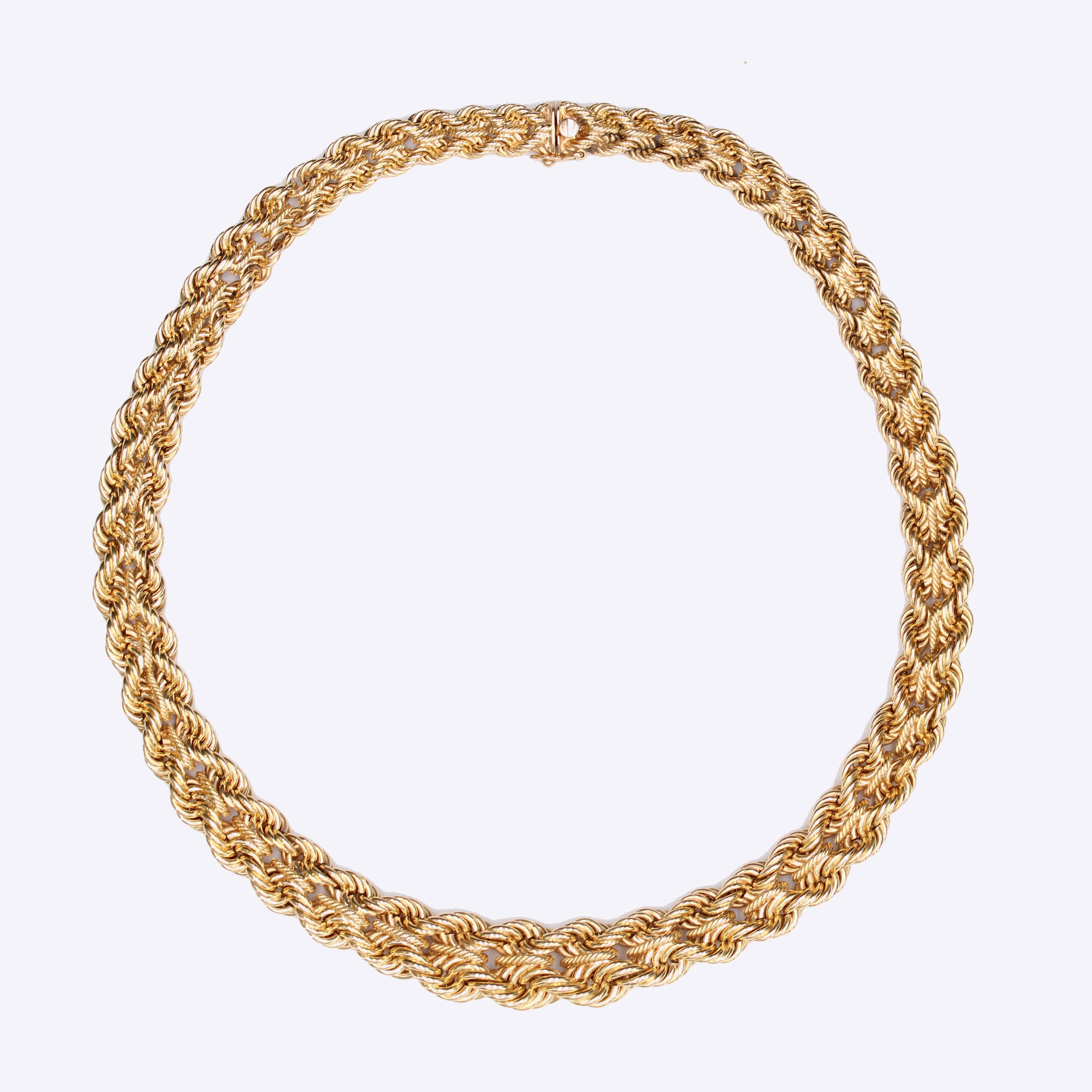 French 1950s 18 Karat Yellow Gold Falling Braided Choker Necklace In Good Condition For Sale In Poitiers, FR
