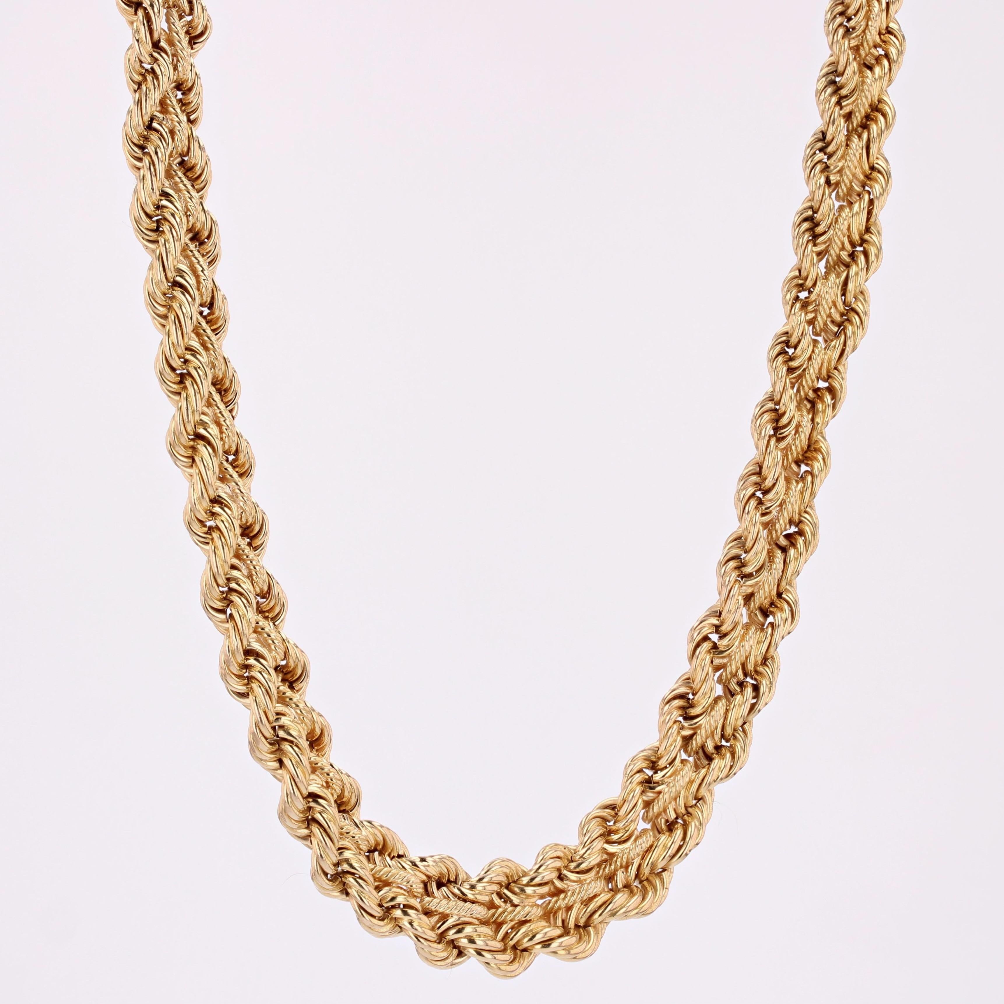 French 1950s 18 Karat Yellow Gold Falling Braided Choker Necklace For Sale 2