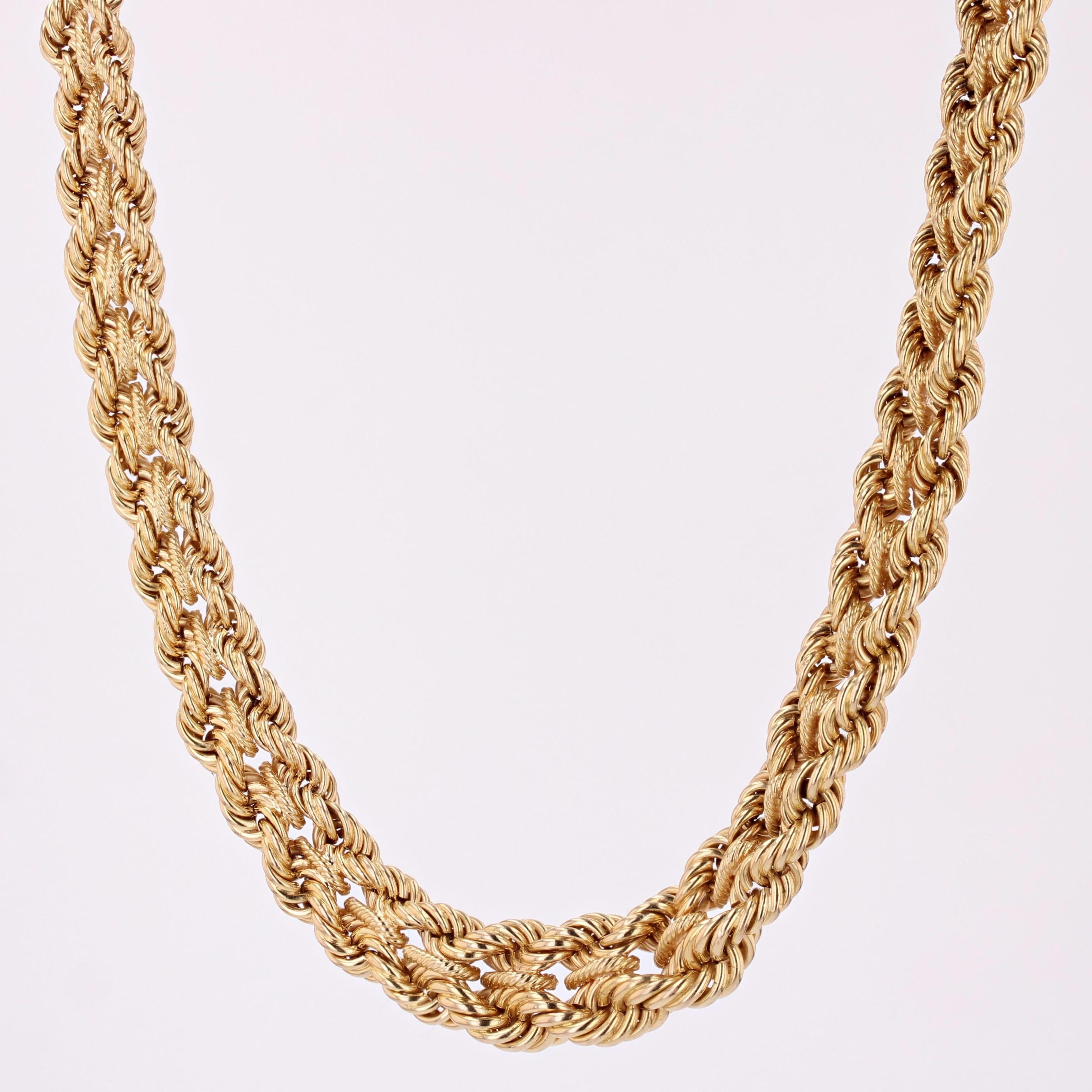 French 1950s 18 Karat Yellow Gold Falling Braided Choker Necklace For Sale 3