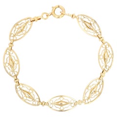 French 1950s 18 Karat Yellow Gold Filigree Links Bracelet