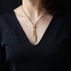 French 1950s 18 Karat Yellow Gold Orvet Mesh and Tassels Necklace