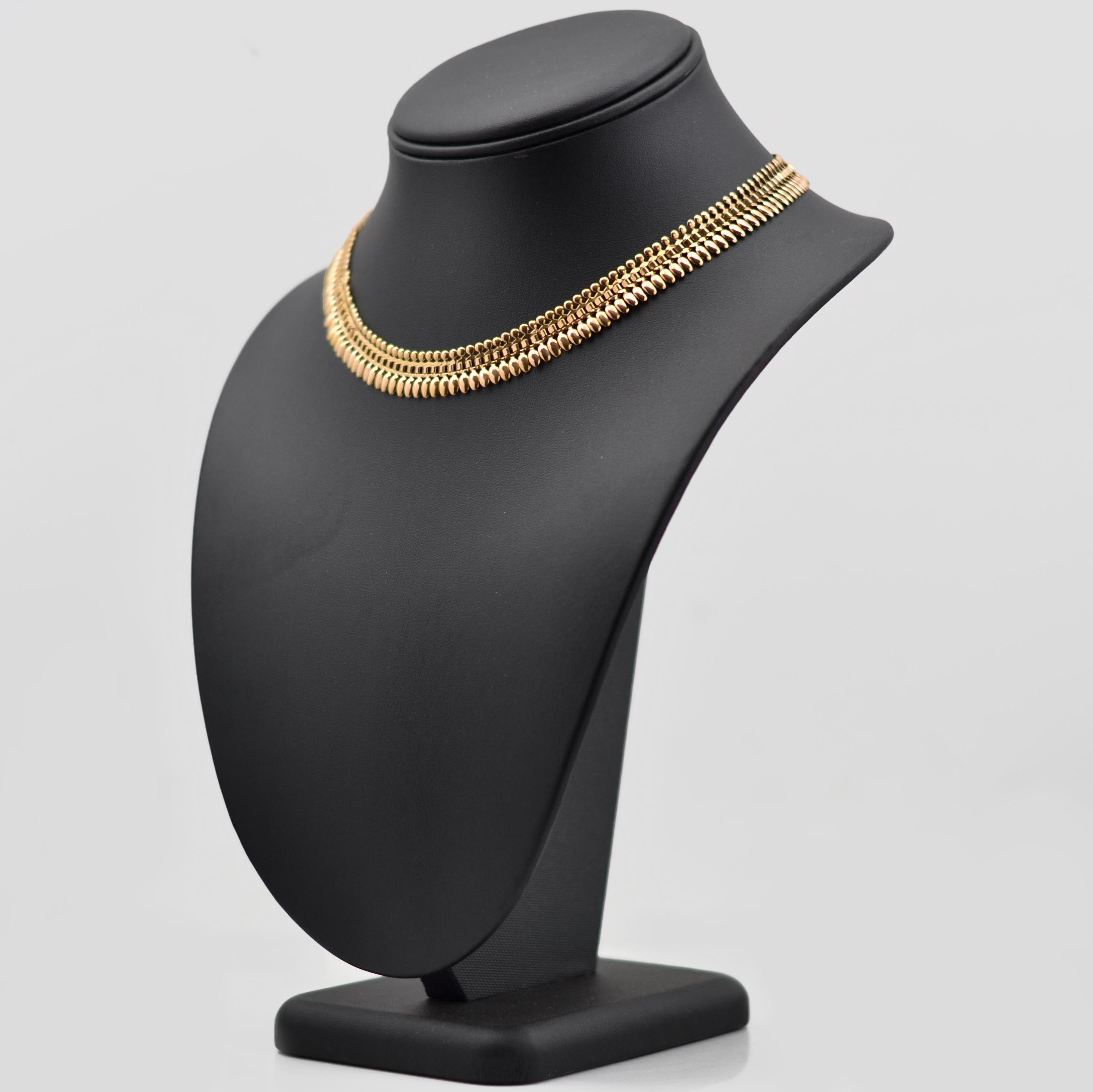 French 1950s 18 Karat Yellow Gold Retro Choker Necklace 1