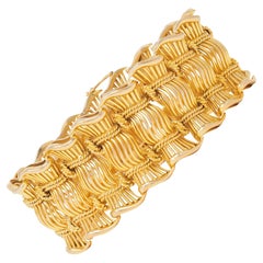 French 1950's 18 Karat Gelbgold Vintage Twisted Rope Fanning Link Bracelet