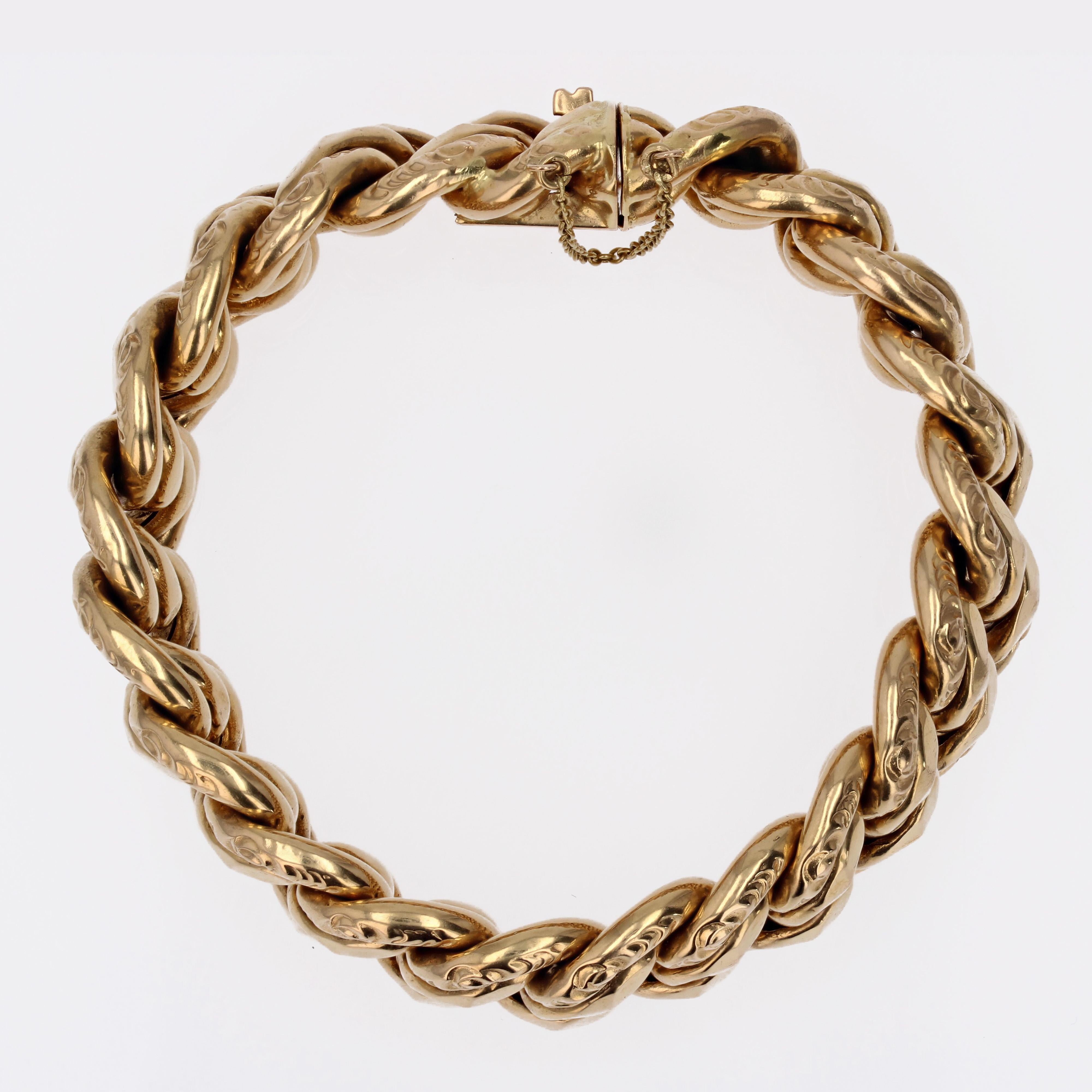 Französisches Armband aus 18 Karat Gelbgold der 1950er Jahre mit breiter Kante (Retro)