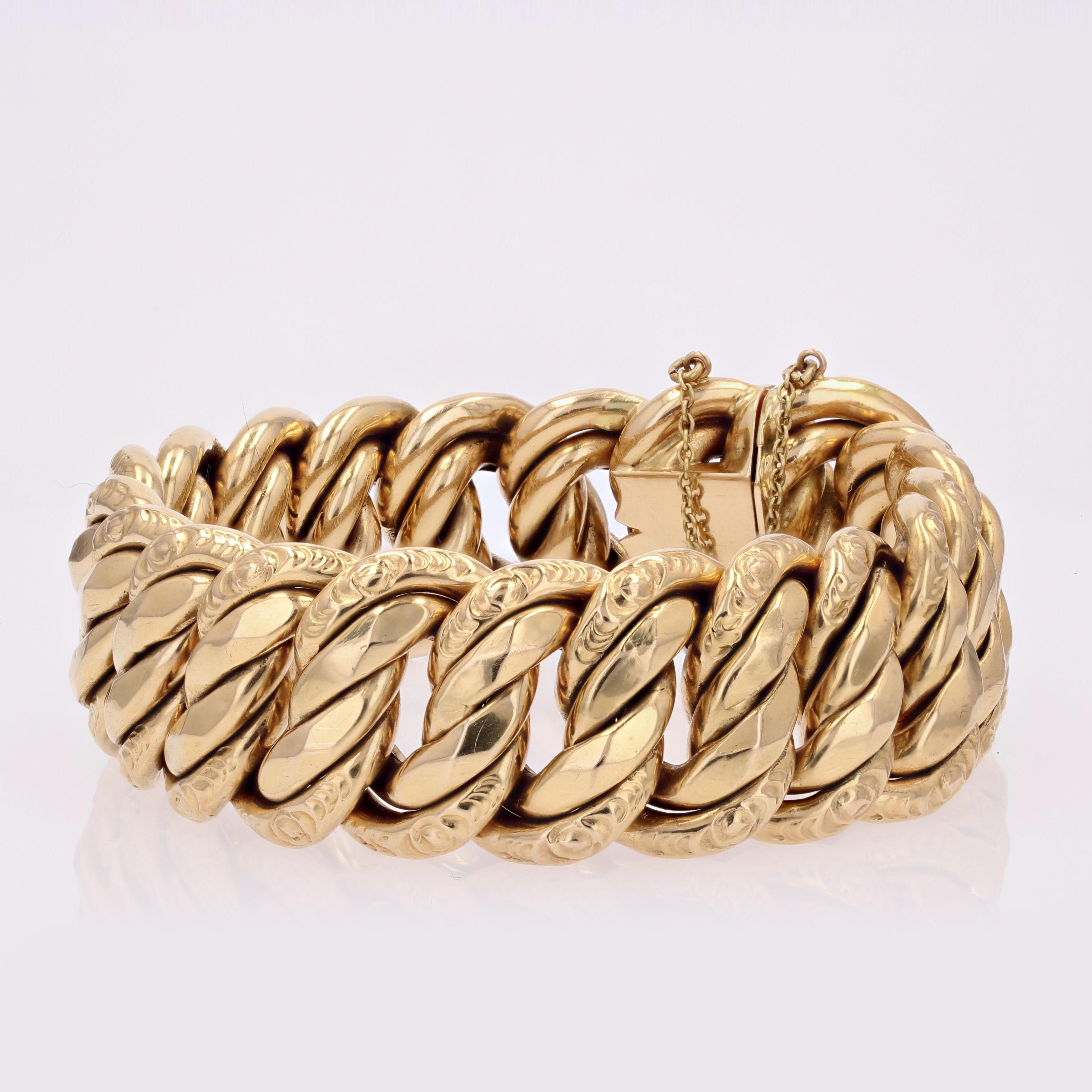 Retro French 1950s 18 Karat Yellow Gold Wide Curb Bracelet