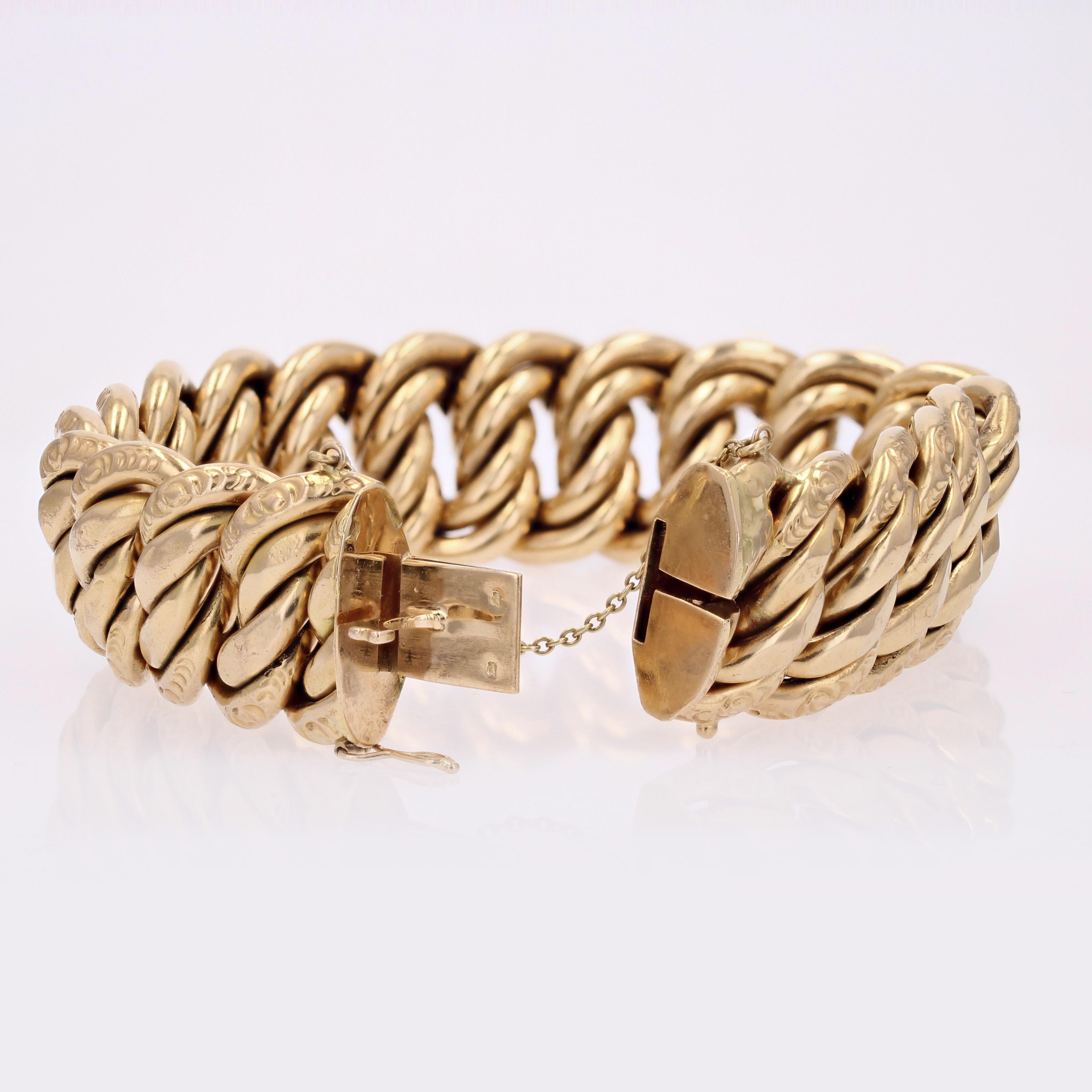 Women's French 1950s 18 Karat Yellow Gold Wide Curb Bracelet