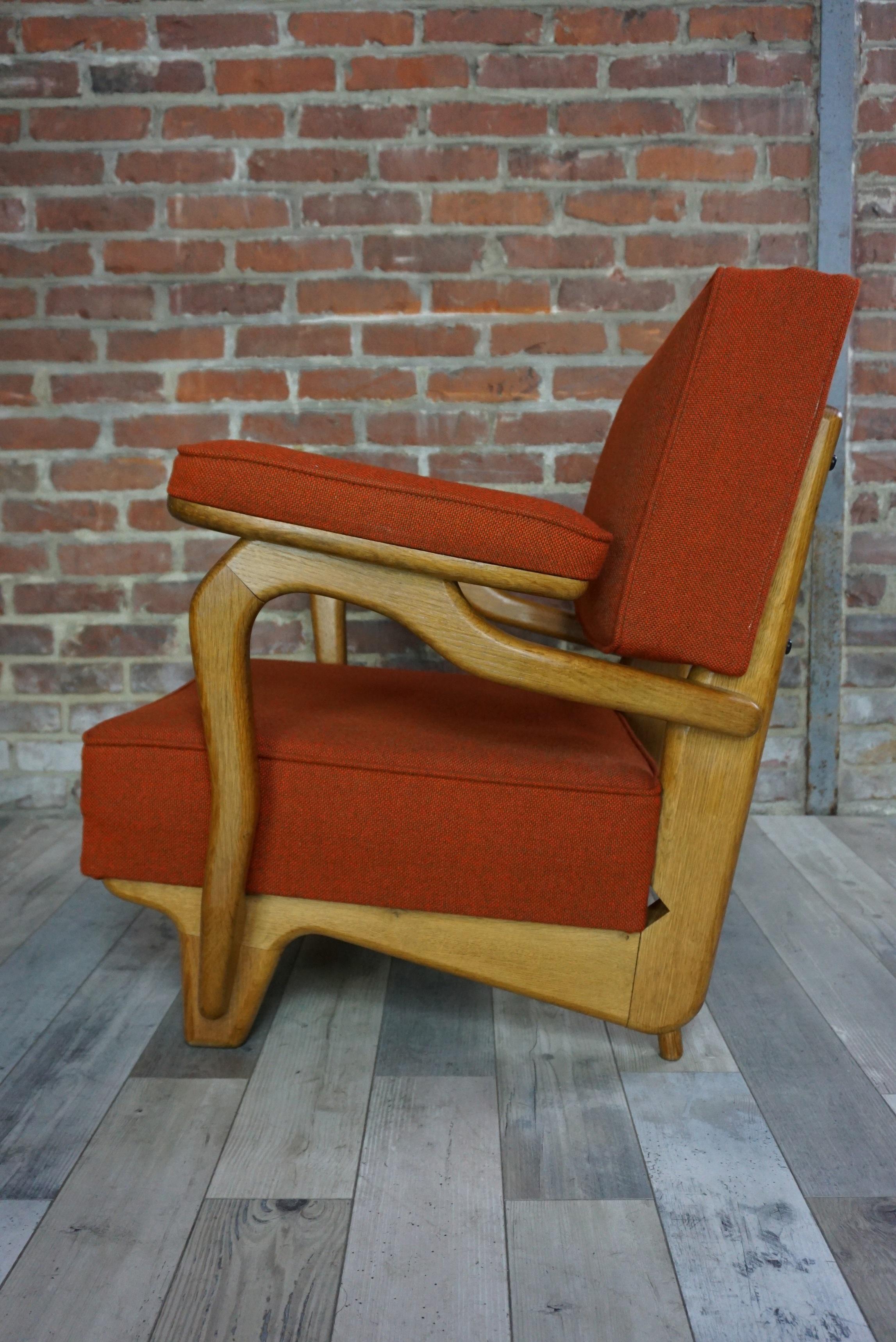 French 1950s-1960s Design by Guillerme & Chambron Oak Wooden Pair of Armchairs 12