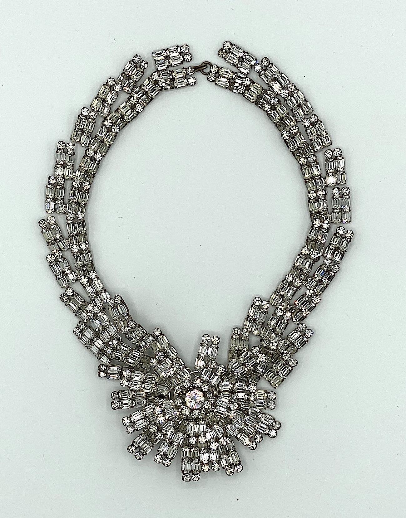 French 1950s / 1960s Rhinestone Starburst Necklace 1