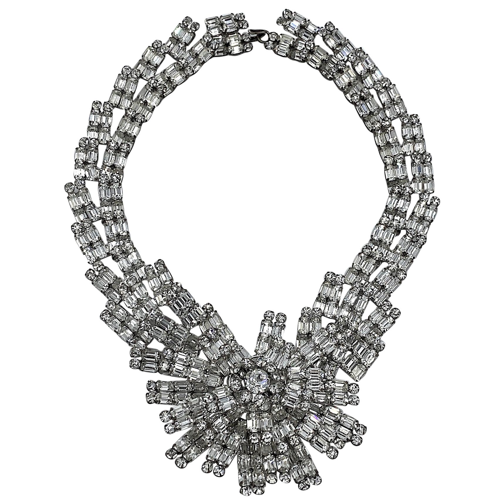 French 1950s / 1960s Rhinestone Starburst Necklace