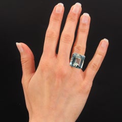 French 1950s 26, 2 Carat Aquamarine 18 Karat Rose Gold Ring