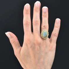 Franzsischer Cluster-Ring aus 18 Karat Gelbgold mit 2,30 Karat Opal und Perle, 1950er Jahre