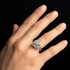French 1950s 2.40 Carat Diamonds 18 Karat White Gold Retro Bouquet Ring