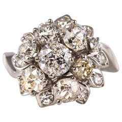 French 1950s 2.40 Carat Diamonds 18 Karat White Gold Retro Bouquet Ring