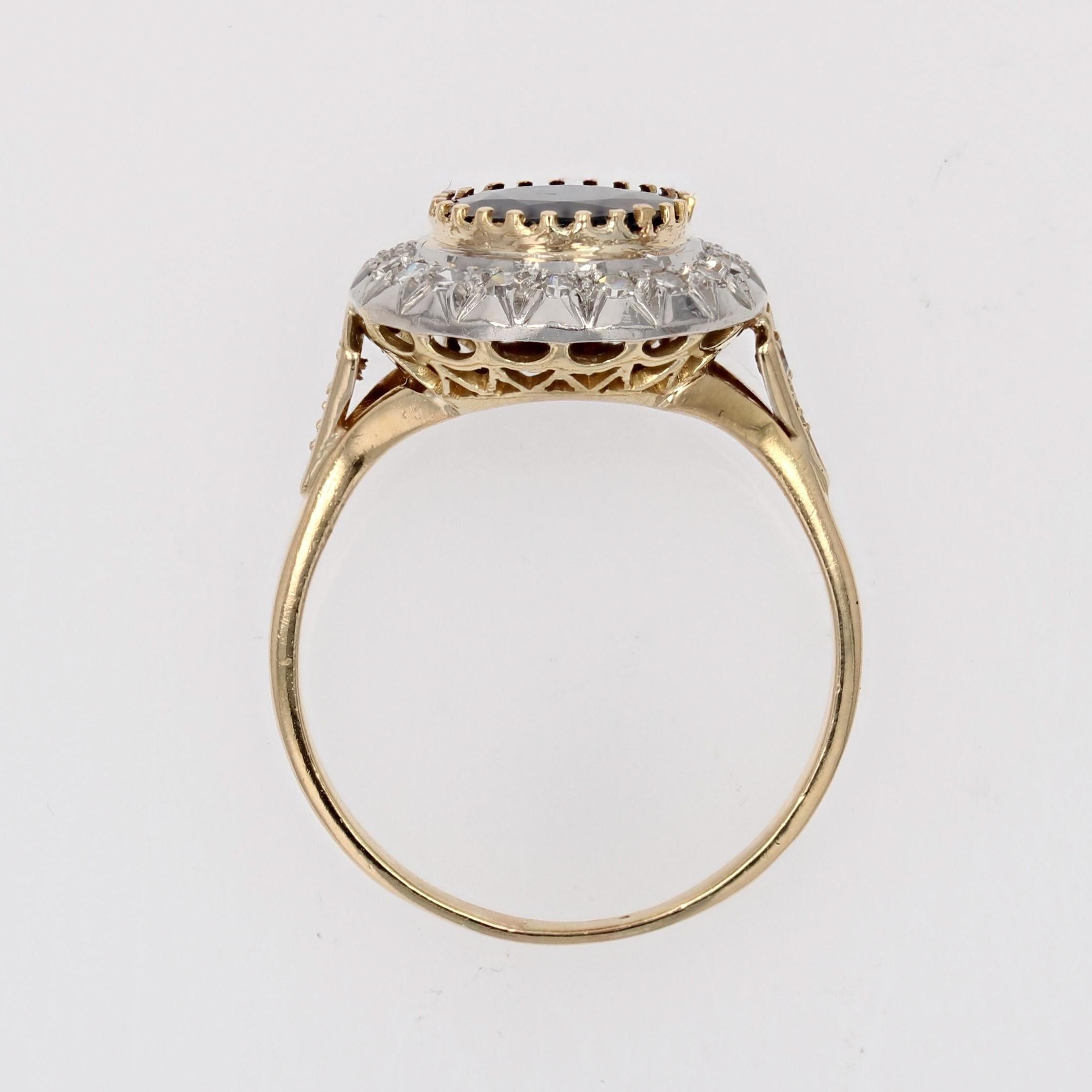 Französischer 1950er Jahre 2,50 Karat Saphir Diamanten 18 Karat Gelbgold Runder Ring 5