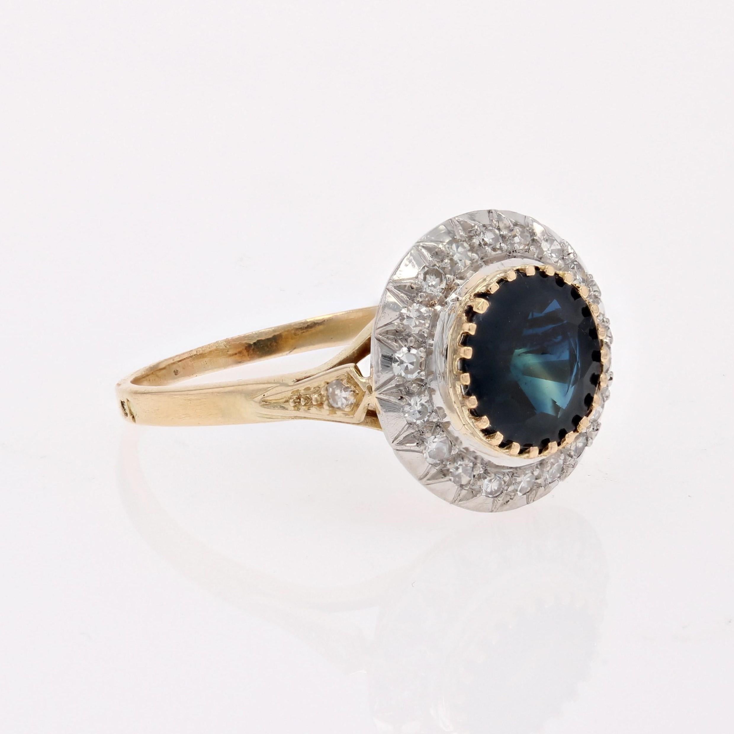 Französischer 1950er Jahre 2,50 Karat Saphir Diamanten 18 Karat Gelbgold Runder Ring 3