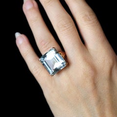 French 1950s 26, 2 Carat Aquamarine 18 Karat Rose Gold Ring