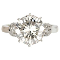 French 1950s 3, 45 Carats Diamond 18 Karats White Gold Solitaire Ring