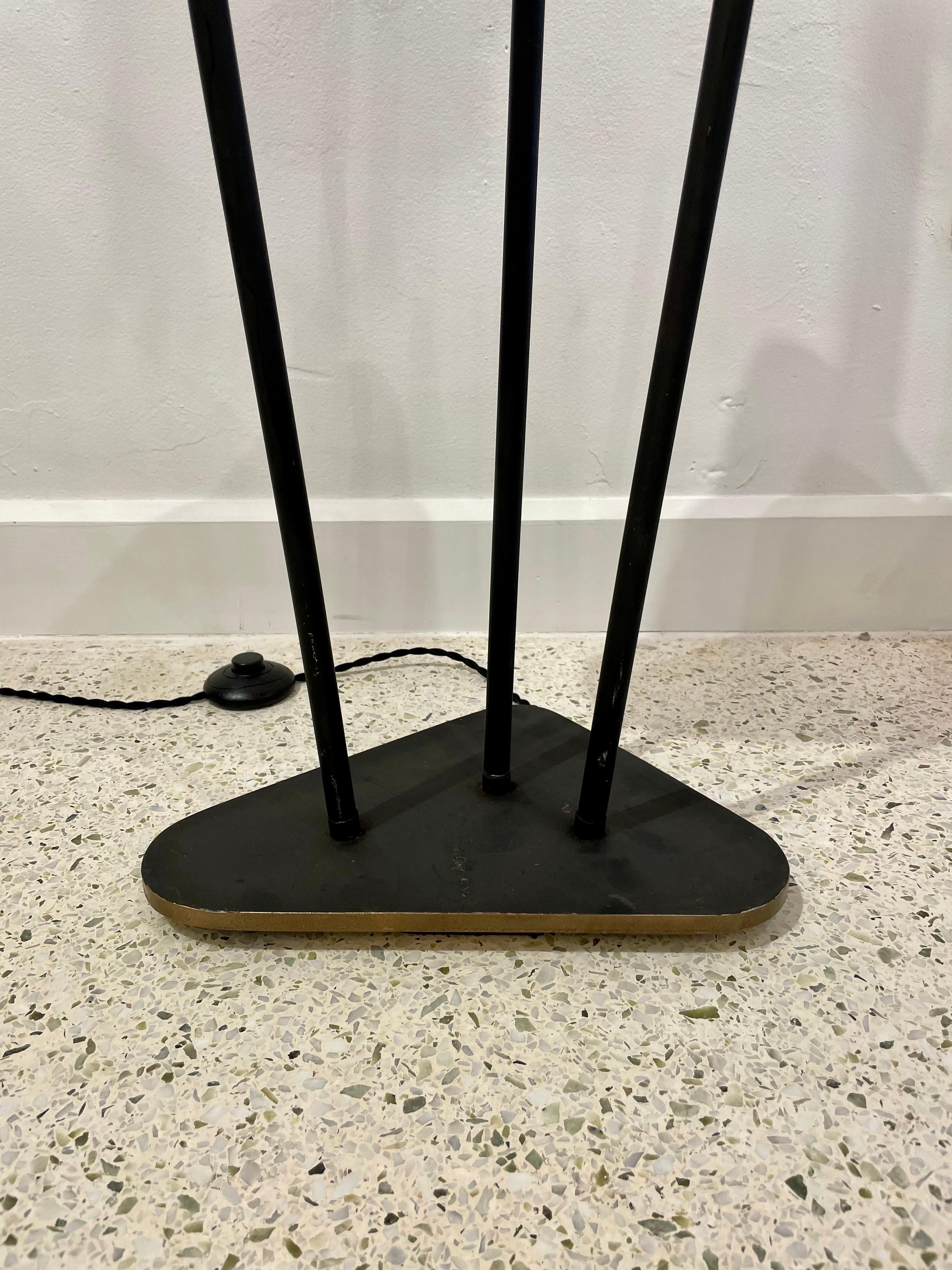 French 1950's 3-Arm Floor Lamp w/ Tiki Shades For Sale 1