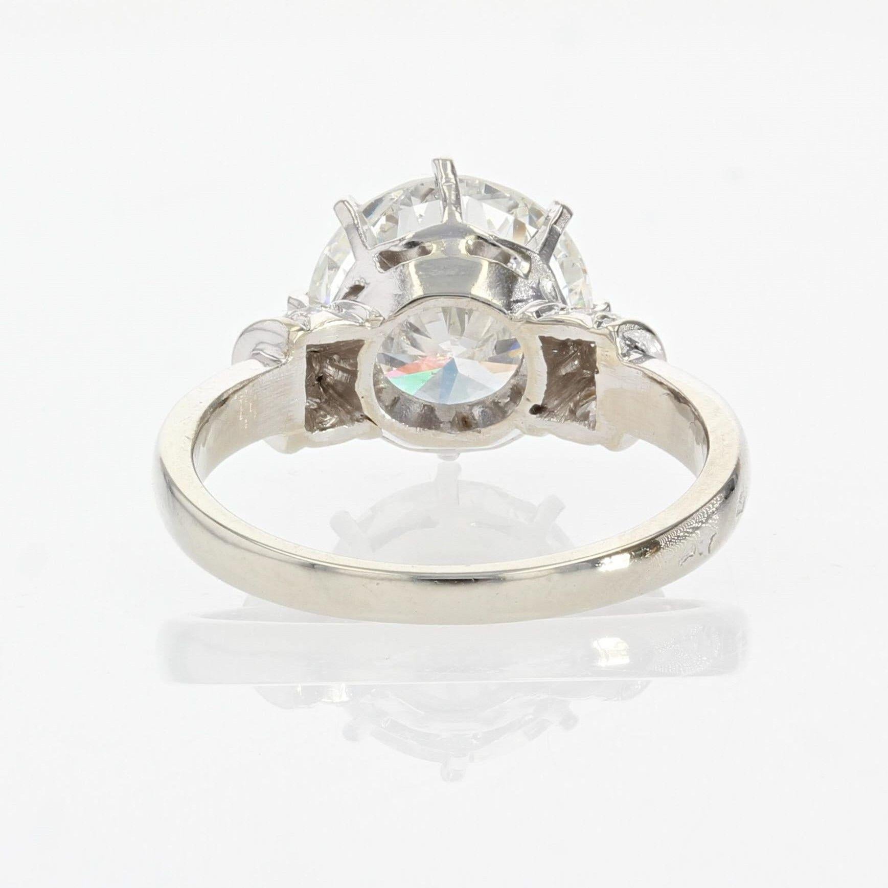 French 1950s 3, 45 Carats Diamond 18 Karats White Gold Solitaire Ring For Sale 6