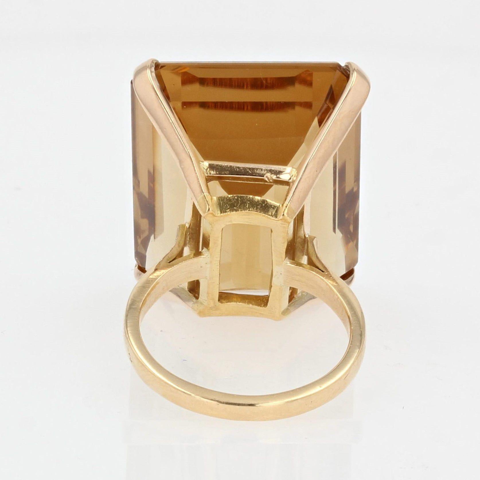 French 1950s 45 Carat Citrine 18 Karat Yellow Gold Cocktail Ring 4