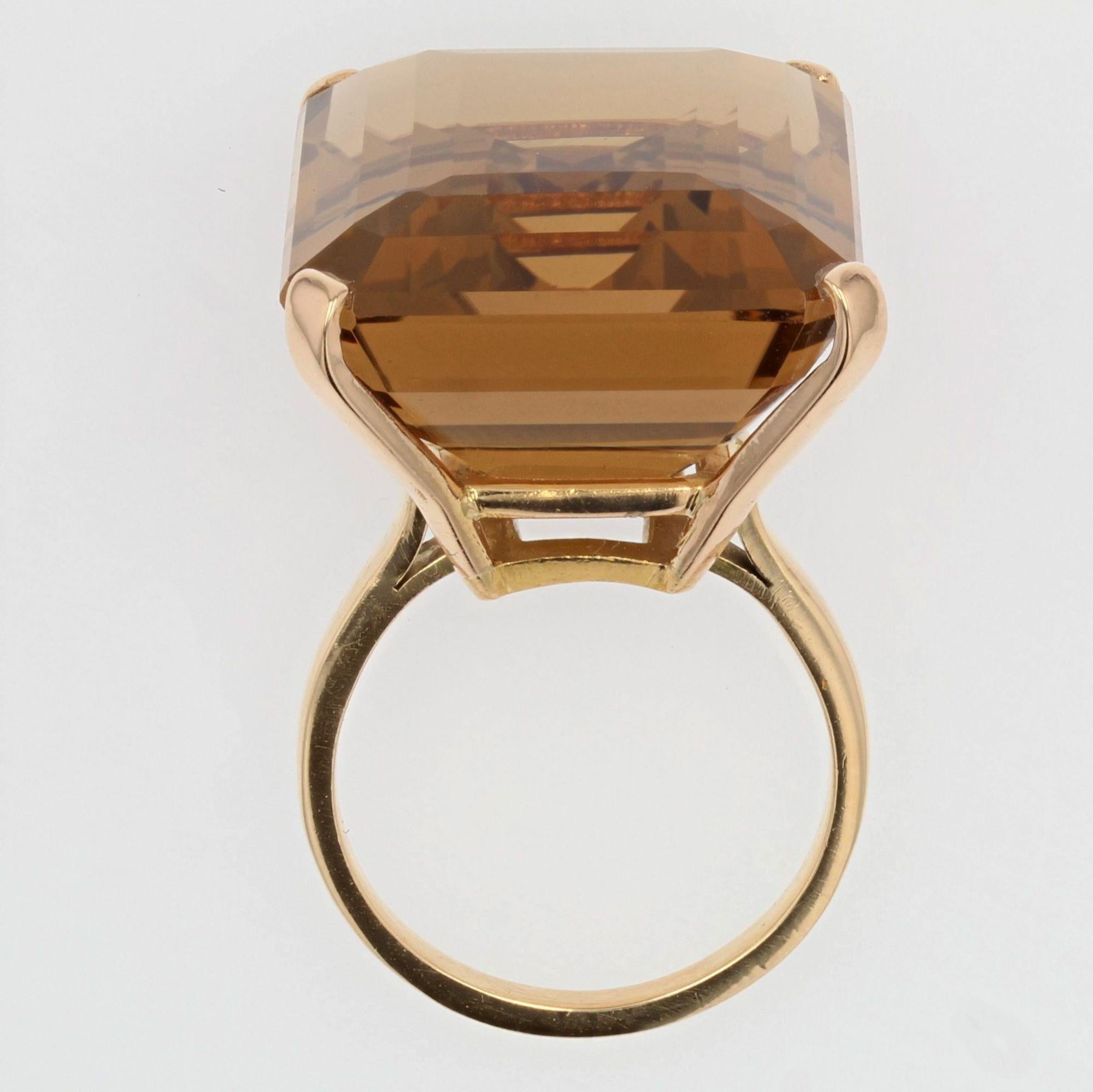 French 1950s 45 Carat Citrine 18 Karat Yellow Gold Cocktail Ring 5