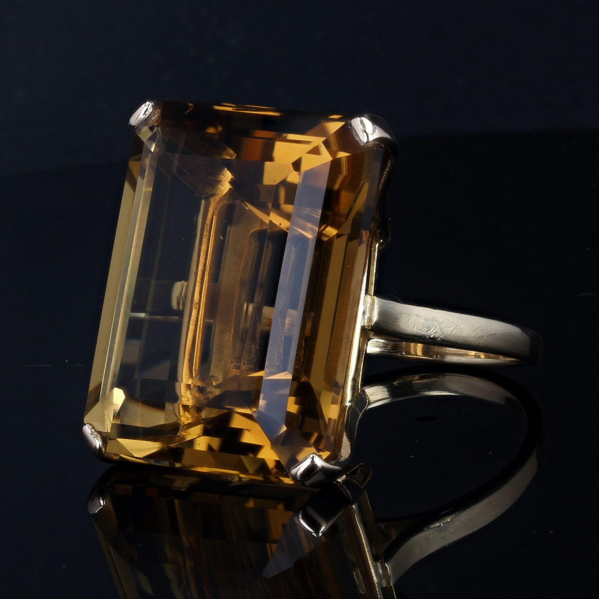 French 1950s 45 Carat Citrine 18 Karat Yellow Gold Cocktail Ring 2