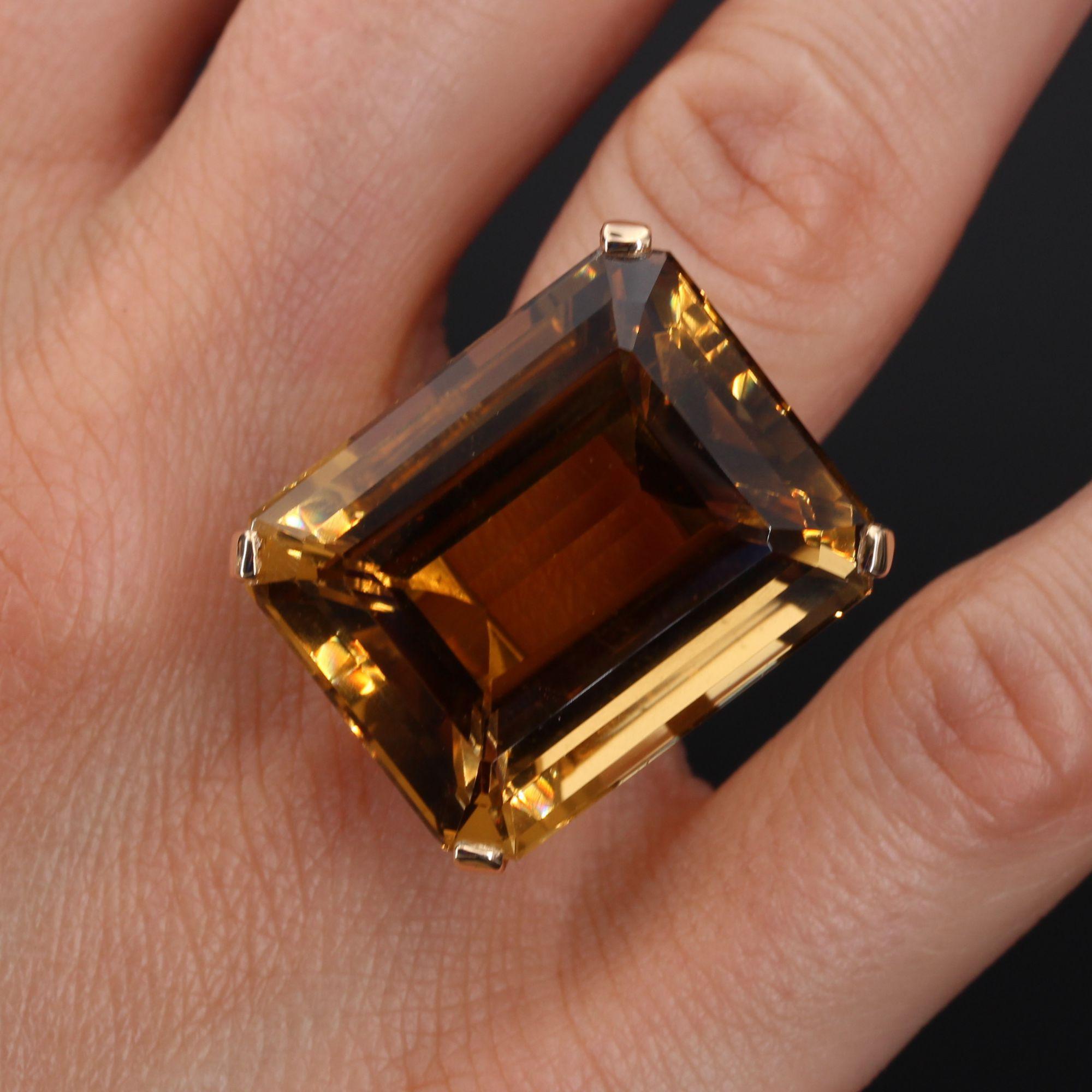 French 1950s 45 Carat Citrine 18 Karat Yellow Gold Cocktail Ring 3