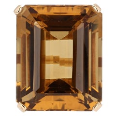 French 1950s 45 Carat Citrine 18 Karat Yellow Gold Cocktail Ring