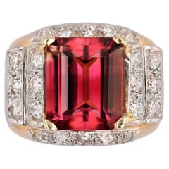 Retro French, 1950s, 6 Carats Tourmaline Diamonds 18 Karat Rose Gold Tank Ring