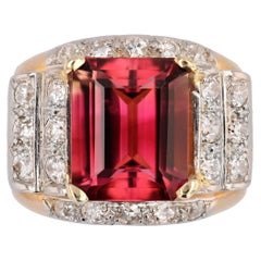 Français, années 50, Bague Tank en or rose 18 carats avec tourmaline de 6 carats et diamants