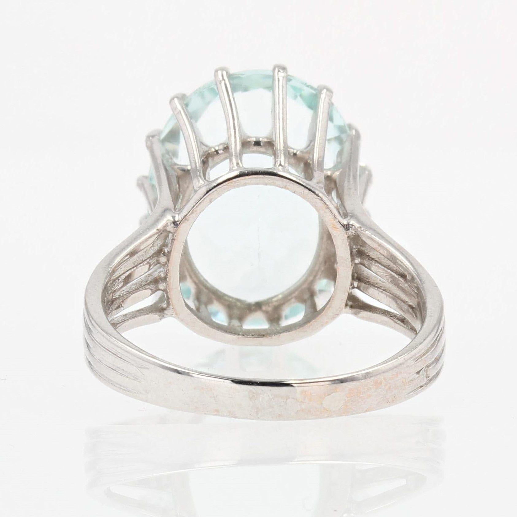French 1950s 6.95 Carat Aquamarine Diamond 18 Karat White Gold Ring 6