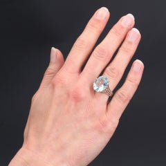 French 1950s 6.95 Carat Aquamarine Diamond 18 Karat White Gold Ring