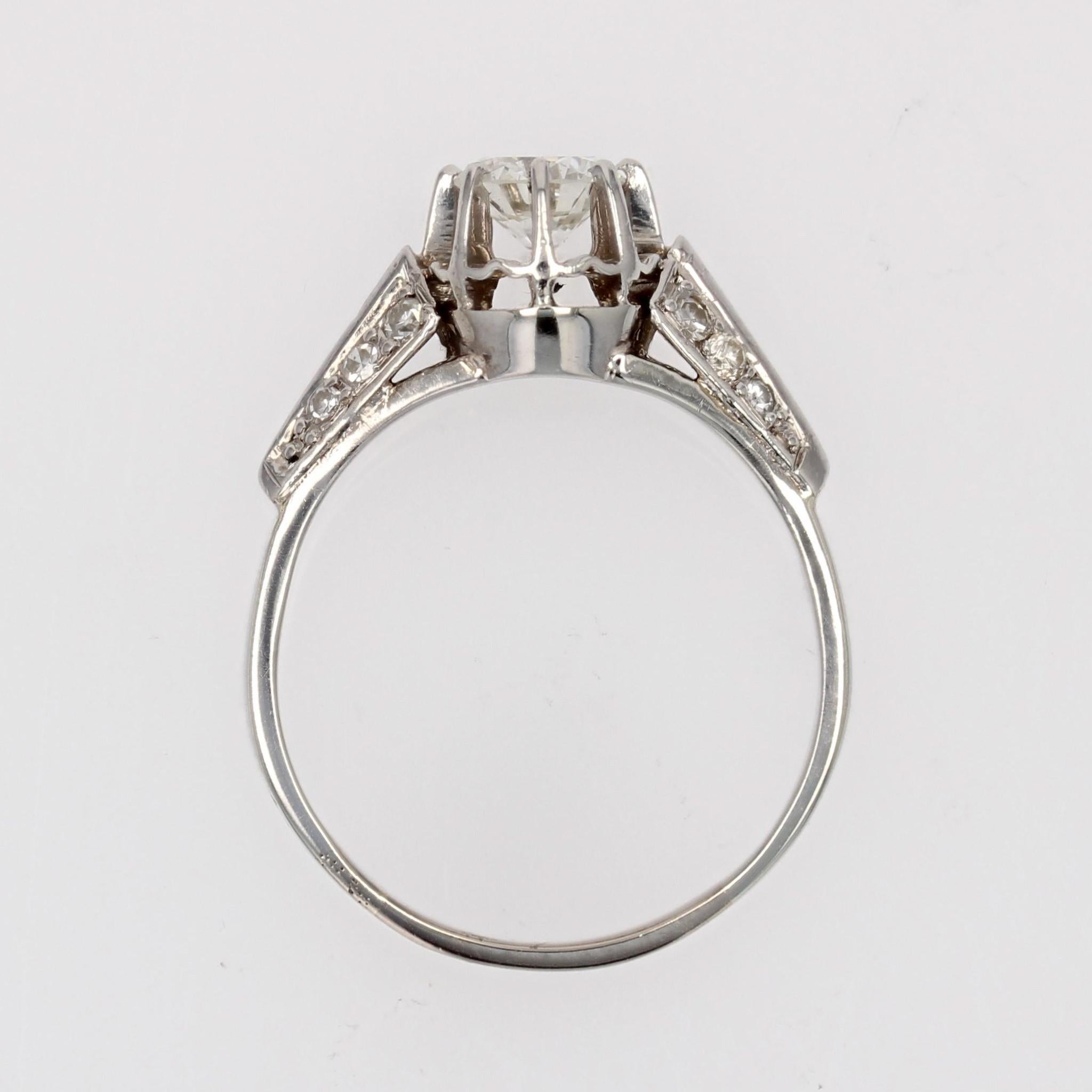 French 1950s Accompanied Diamond 18 Karat White Gold Solitaire Ring For Sale 8